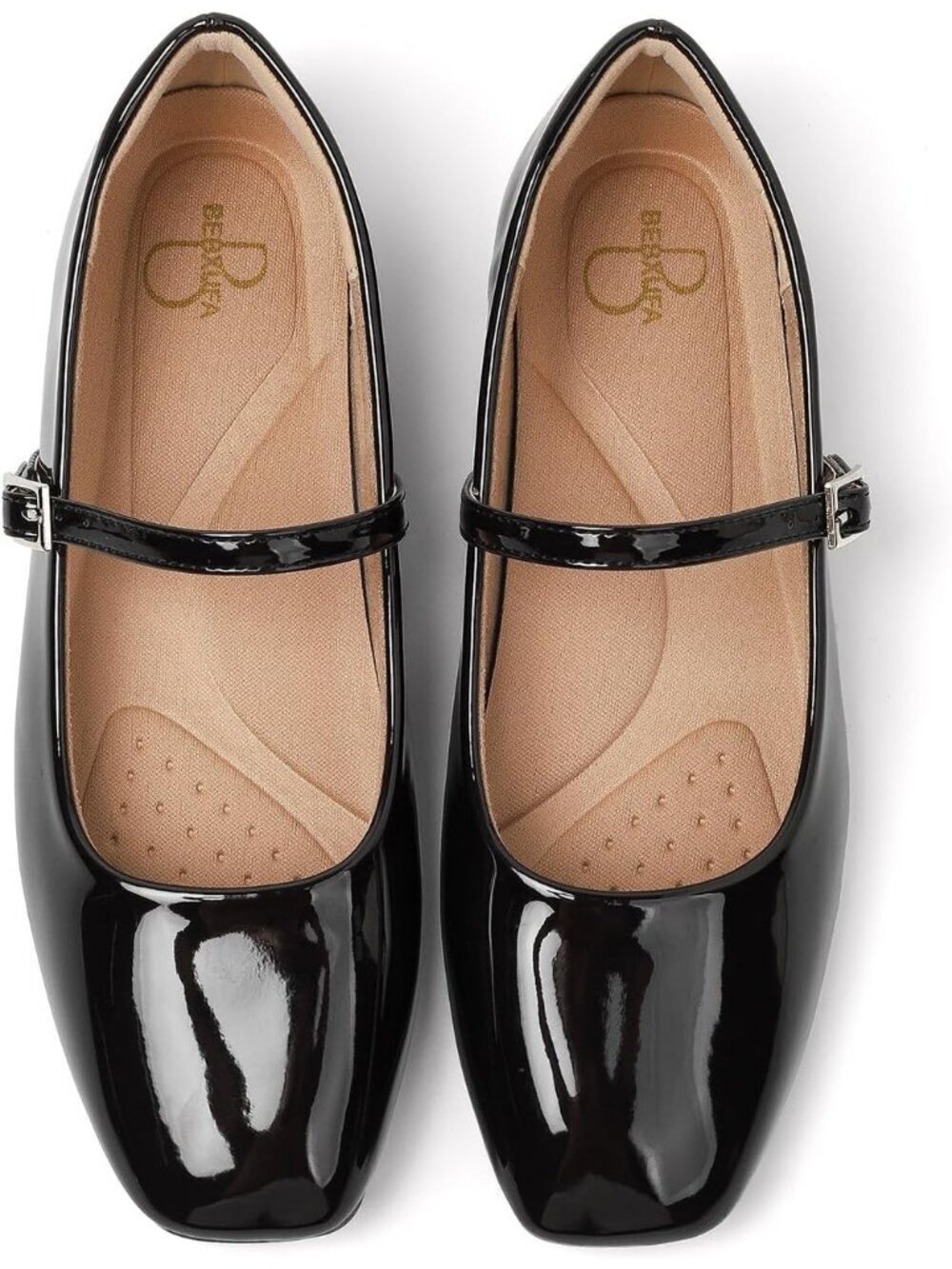 Womens Patent Black Square Toe Mary Jane Flat Strap Comfort Leather Ballet Shoes